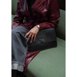 Christian Dior CD Leather Clutch Vintage Black